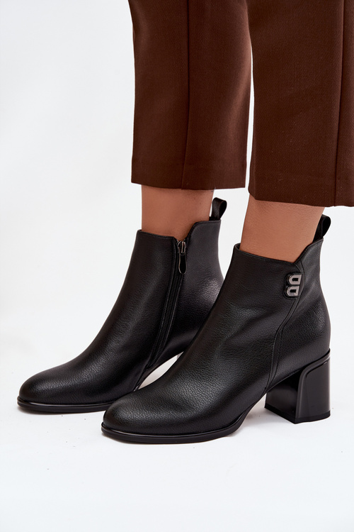 Zateplené dámske čižmy z pravej kože na podpätku Čierne Jovelle