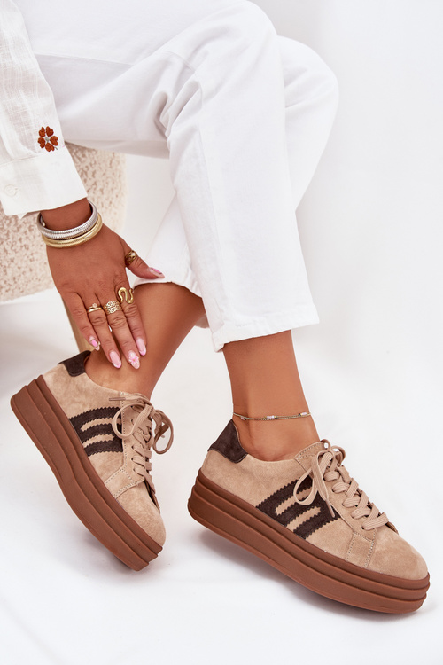 Dámské sneakersy na platformě z přírodní semiše béžové Eldira