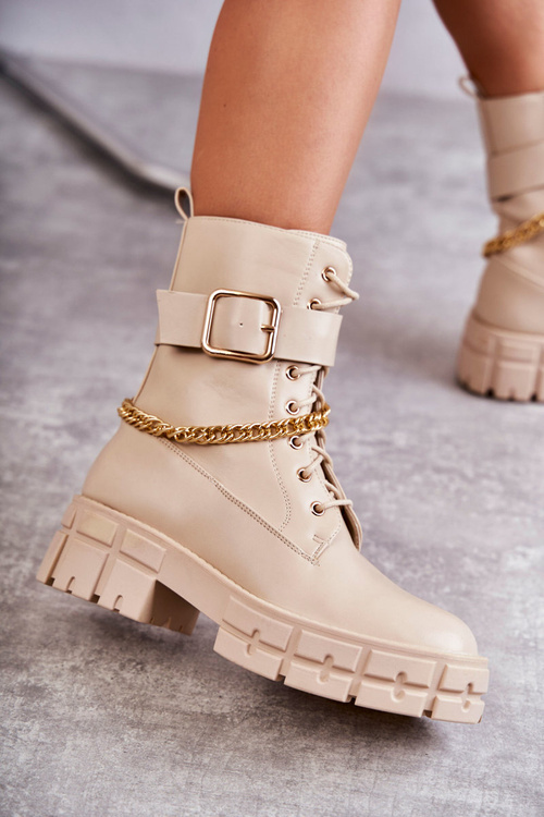 Módne pracovníčky topánky s reťazovým béžovým solesso