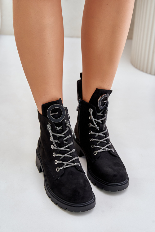 Zateplené členkové topánky s dekoratívnym šnurovaním Vinceza 16465 Čierne