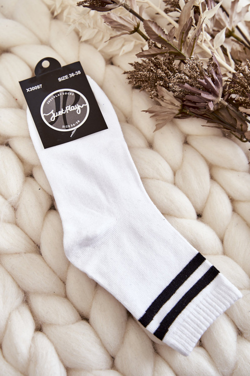 Dámské bavlněné sportovní ponožky s pruhy Bíle