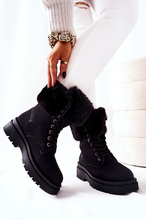 Kožené boty s kožešinou Černé Farley