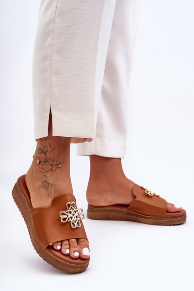 Dámske kožené platformy s dekoráciou Brown Azeria