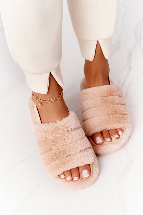 Kožešinové Papuče Na Platformě Béžové Snowflake