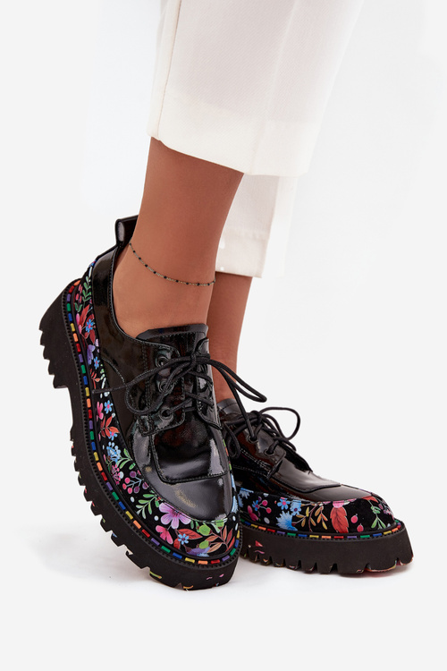 Lakované polobotky z pravé kůže s vzorem Artiker 57C0174 Černé