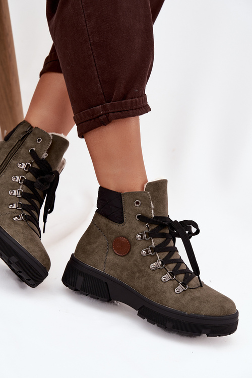 Zateplené dámské trapery na platformě tmavě zelené Zaraine