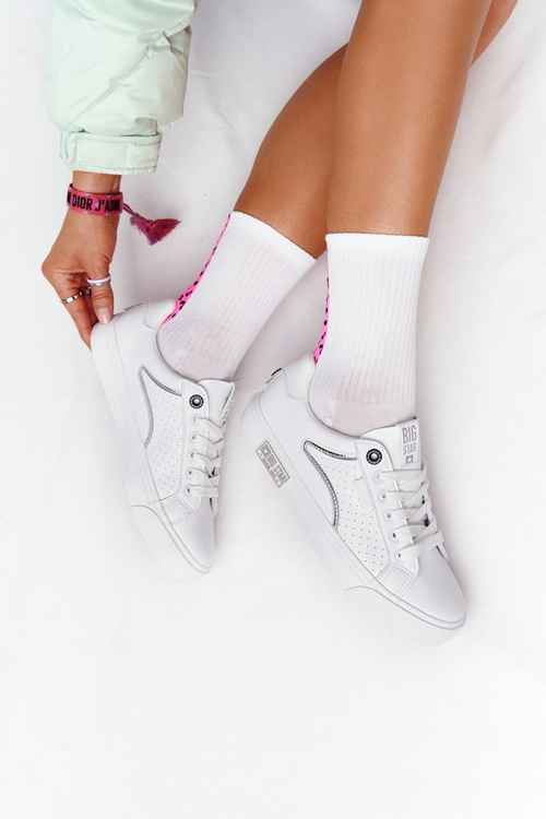 Dámské Kožené Tenisky BIG STAR HH274075 Bílé-Stříbrné