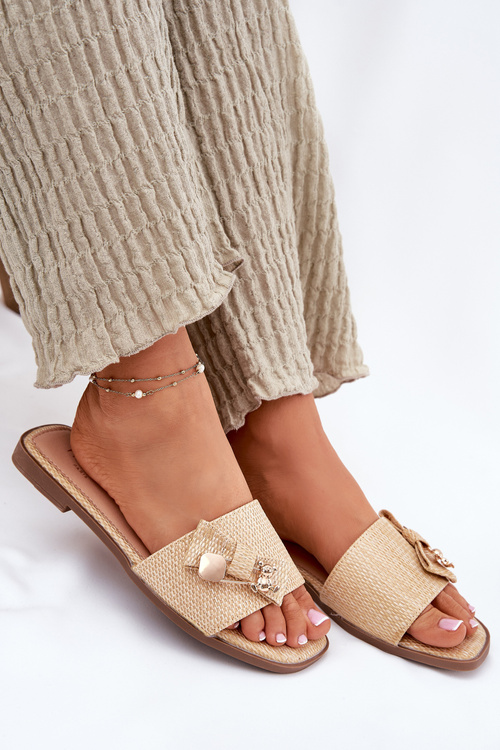 Dámske Sandále Na Plohom Opätku S Mašľou Béžové Sallariela