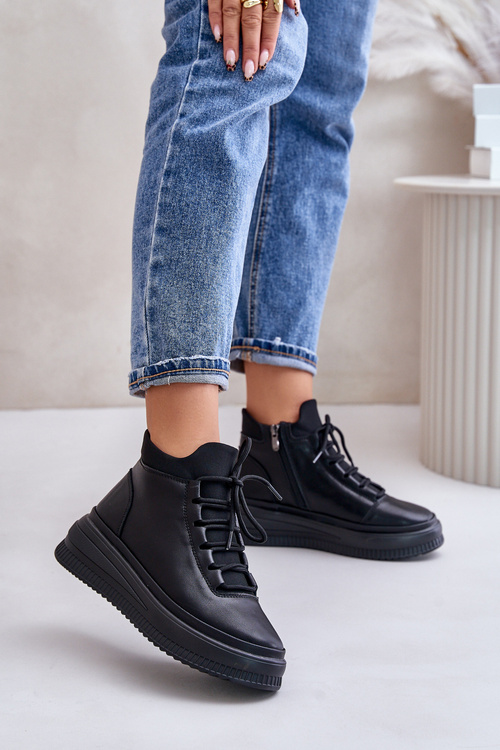 Lehké Kožené Sportovní Boty Na Platformě Artiker 55C1041 Černé