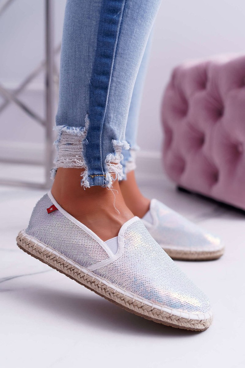 Dámske espadrilles veľká hviezda opailling biele flitre DD274A162