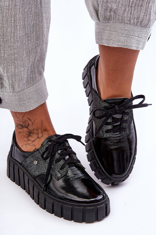 Kožené topánky na čiernej plošine hypnózy lemar