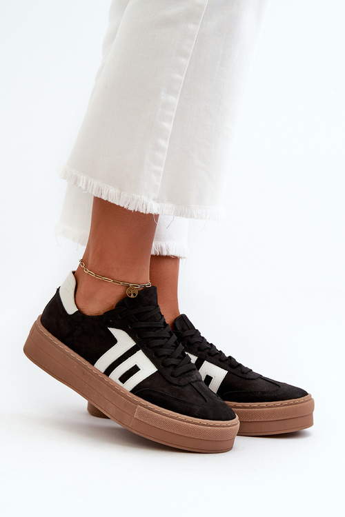 Čierne kožené dámske tenisky na platforme Zazoo N1095S2