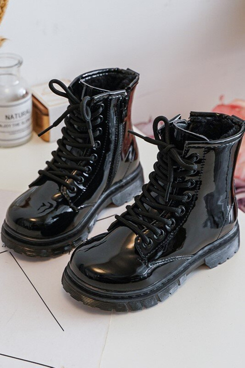 Black Tibbie Baby Boots lakovaný zipsom