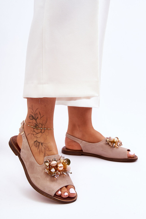 Semišové ploché sandály Nicole 2805/042 Béžová