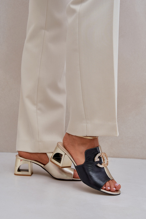 Kožené elegantní dámské pantofle na nízkém podpatku Laura Messi 2874 černé