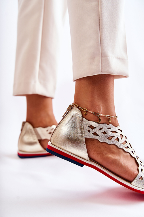 Kožené svetlo otvorené sandále złote alima