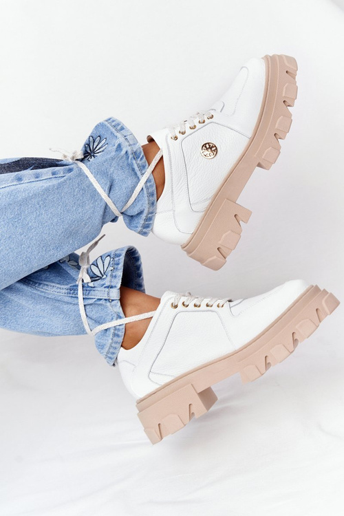 Dámské Kožené Polobotky Lewski Shoes 3011-00 Bílé