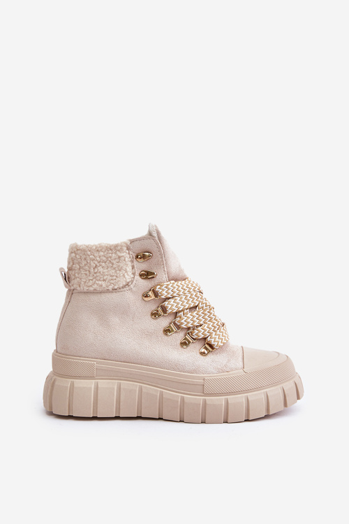 Dámské Zateplené Botky Trapery Na Platformě Béžové Alcyhen