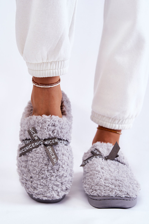 Dámska kožušina papaci s lukom šedou ryanou