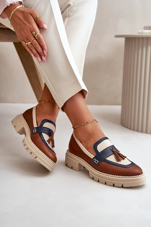 Kožené dámské mokasíny hnědé Laura Messi 2835