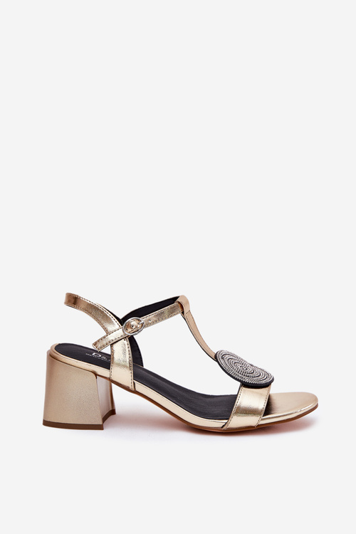 Kožené Sandály Na Podpatku S Dekorací D&A JC51-842 Zlaté
