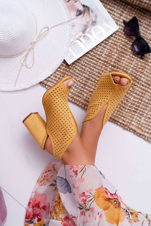 Dámské Sandály Na Podpatku Peep Toe Žluté Nevienna