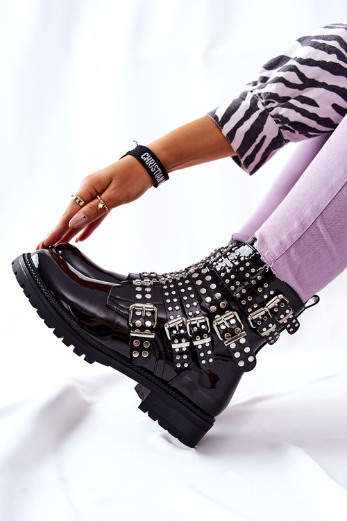 Boty Lakované S pruhy Černé Marchelli