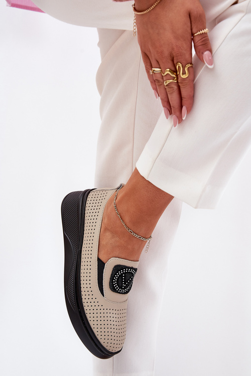 Dámske Kožené Mokasíny Na Platforme A Klíne Vinceza 79522 Béžové