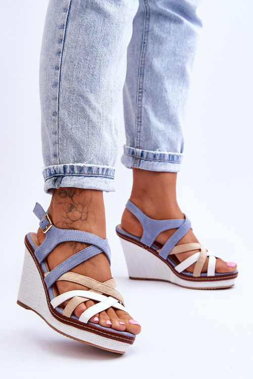 Sandály na Klínu S ramínky Modre Ellen