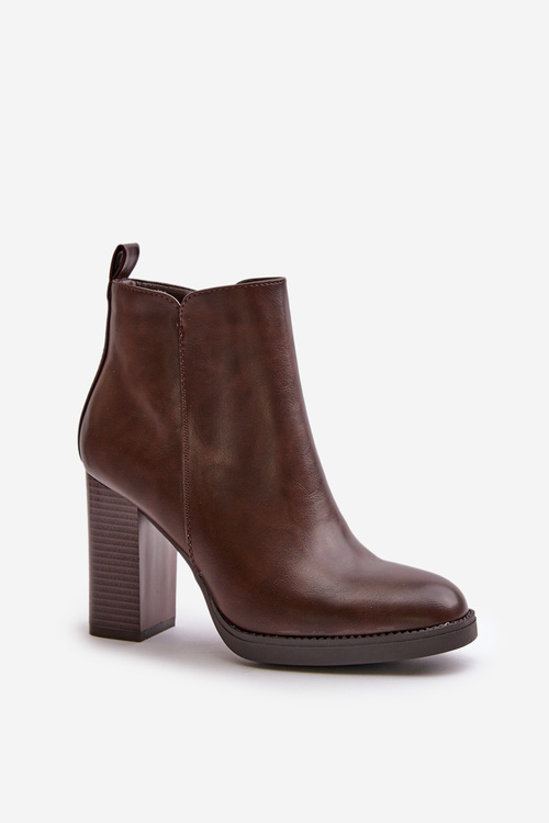 Zateplené Dámske Čižmy Na Podpätku Eko Koža Tmavo Hnedé Teresine