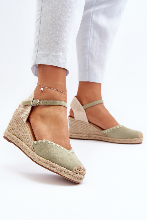 Sametové sandály espadrily na klinu s prýmkem zelené Raylin