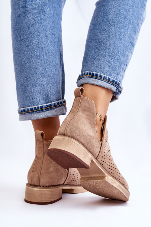 Suede prolamované boty na plochém podpatku tmavě béžová Angie