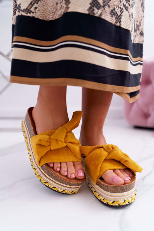 Ženské žabky na plošine s luku žltý chantal