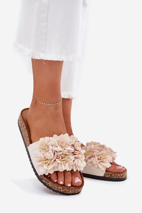 Dámské Pantofle Na Korek Podošvách S Květinami Béžové Ferenza