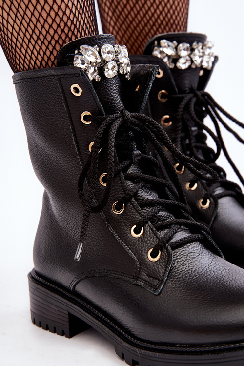 Dámske kožené topánky s dekoráciou Zazoo 1757 čierna