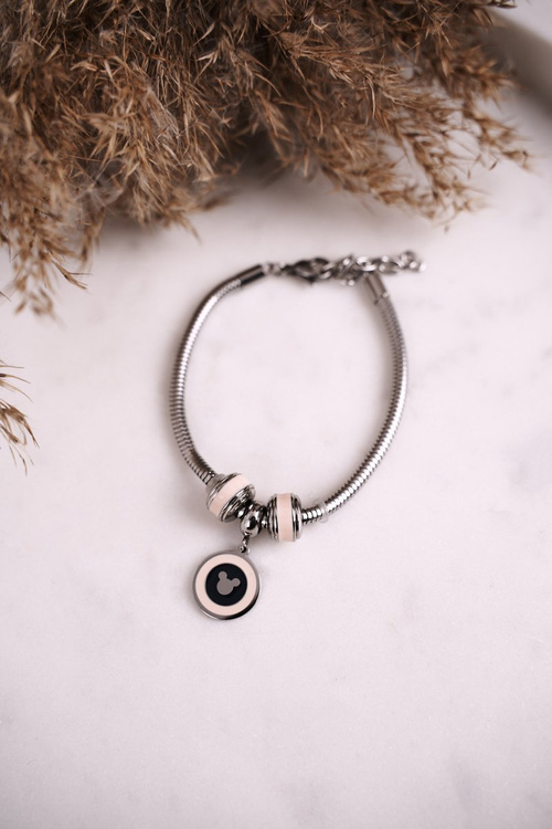 Náramok s kúzlami prívesky ružová strieborná myš