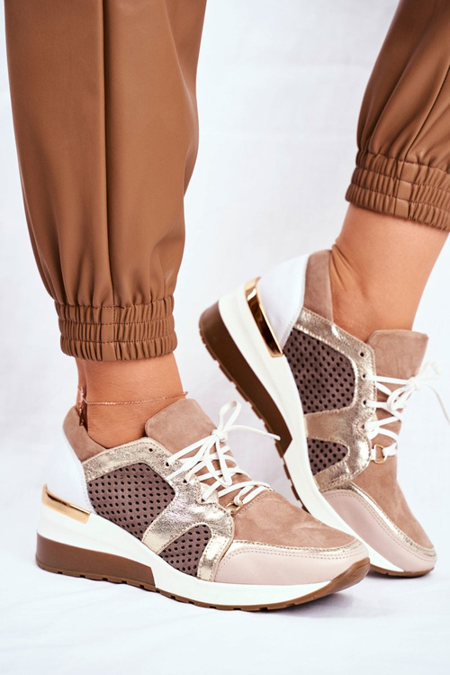 Kožené Klínové Tenisky Sneakers Béžove Nicole 2562