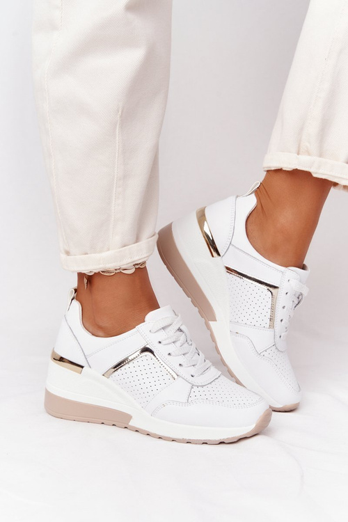 Kožené Klínové Boty Sneakersy S.Barski Bílé