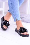 Dámske čierne flip -flops s kvetinovým vzorom Muah