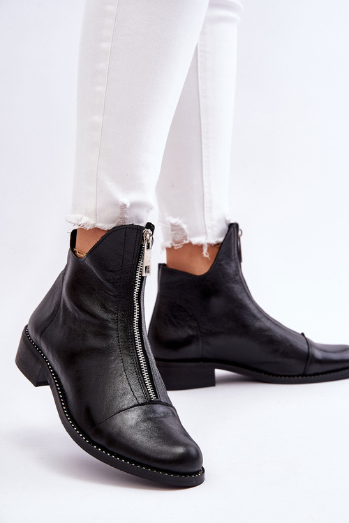 Kožené kozačky na zip Nicole 2785/037 Černá