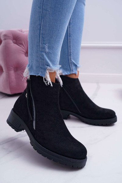 Dámské Kotníkové Boty se dvěma zipy Semišové Černé Ohoo