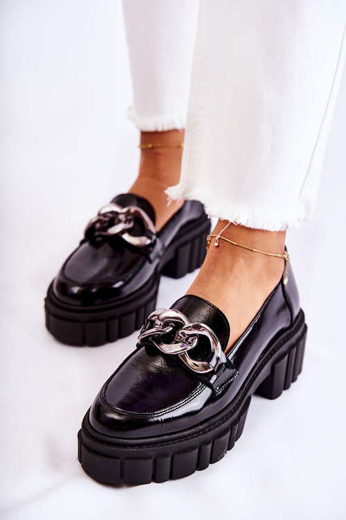 Dámské Boty Loafers Kůže Černá a stříbrná Laura Messi 2339