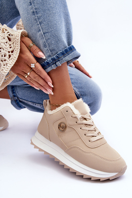 Ocieplane Kožené Sportovní Boty Na Platformě Bežové Adite