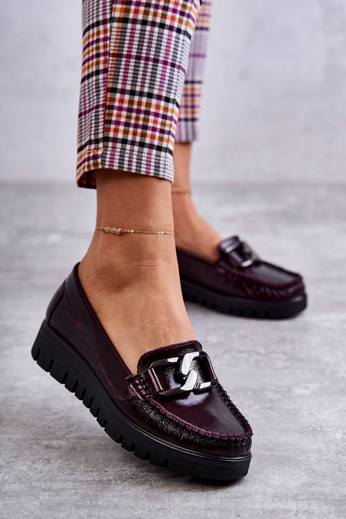 Dámské kožené mokasíny na platformě Vínové Venesia