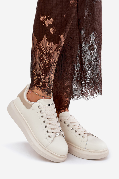 Kožené Dámské Tenisky Na Platformě Béžové GOE RR2N4004