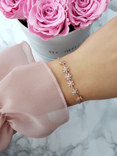 Dámský Náramek na řetěz květiny růžové zlato Larisa