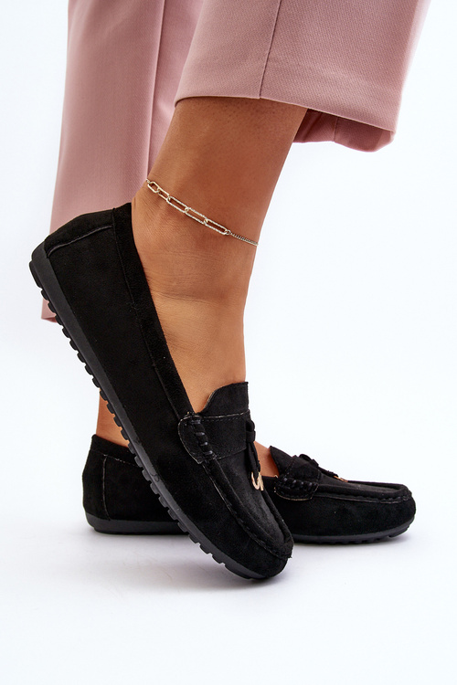 Dámske klasické čierne semišové mokasíny Ontala