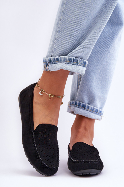 Ženské semišové čierne mokasárske mokasy