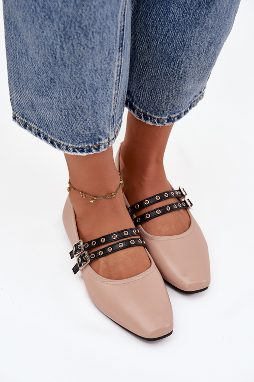 Dámske baleríny s pásikmi béžové Deliora