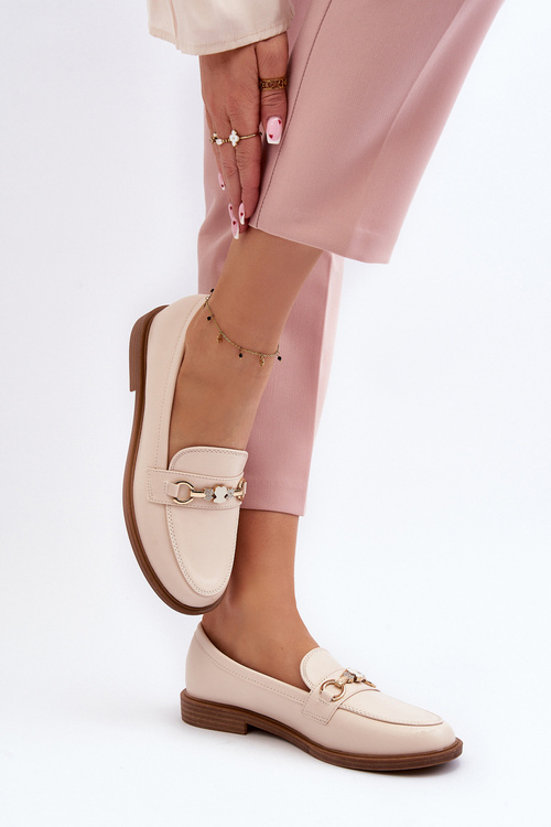 Dámske mokasíny na plochej podrážke z eko kože béžové Vimedia